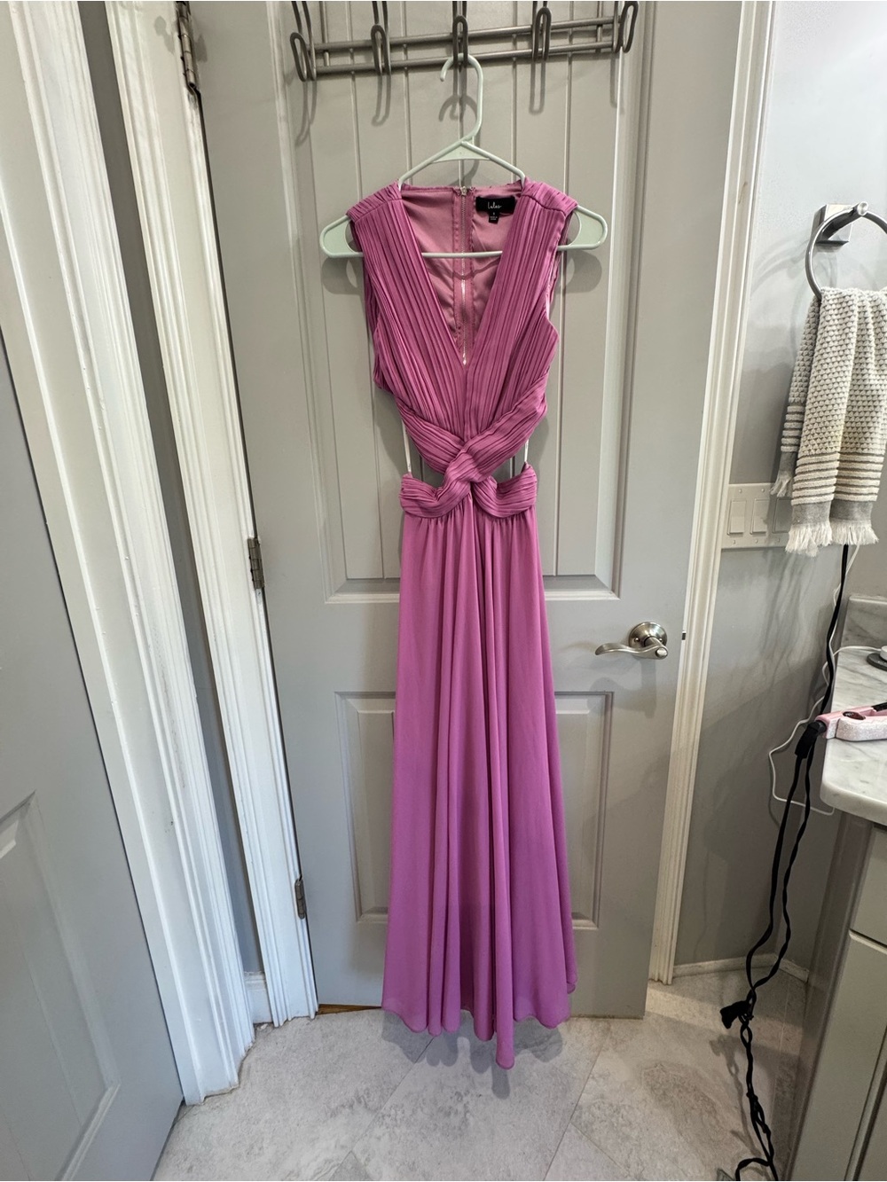 Lulu's Mauve-Pink Knotted Waist V-Neck Maxi Dress